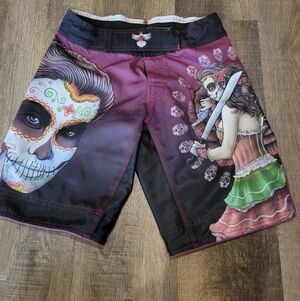 RAVEN Colorful Day of the Dead Board Shorts